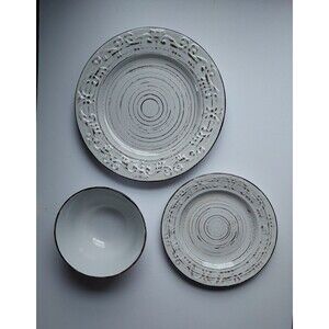 Pfaltzgraff Trellis White Farmhouse 10.5” Dinner, Salad Plate & Bowl Set Of 3